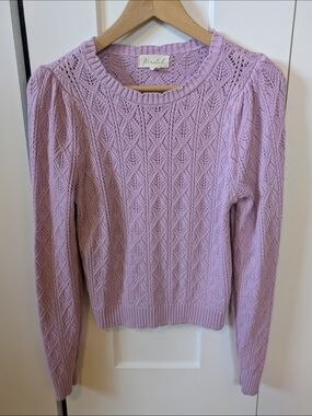 Marbled Pink Lavender Pointelle Crew Neck Sweater, Size S